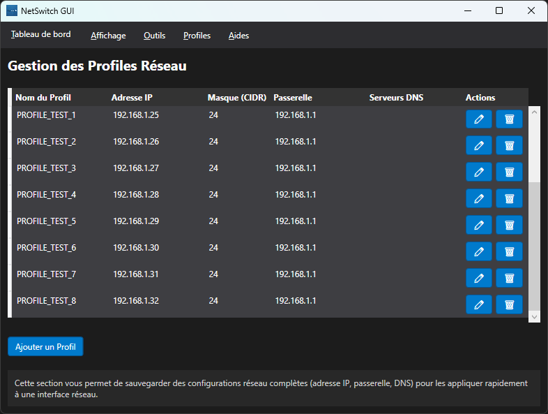Interface NetSwitch pour la gestion des profils IP Siemens et TIA Portal